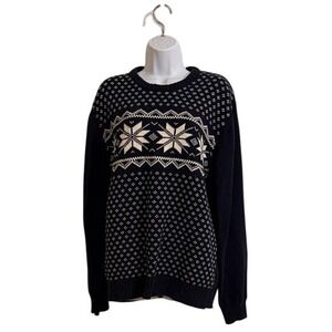 Haggar Clothing Snowflake Fair Isle Crew Neck Sweater Navy Cream Women S‎